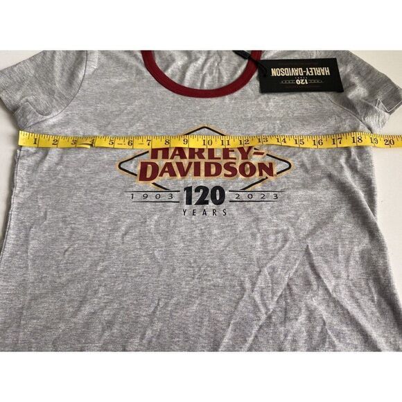 HARLEY DAVIDSON 120th Light Heather Grey Knit Tee Short Sleeve Women's Sz M NEW - Picture 5 of 8